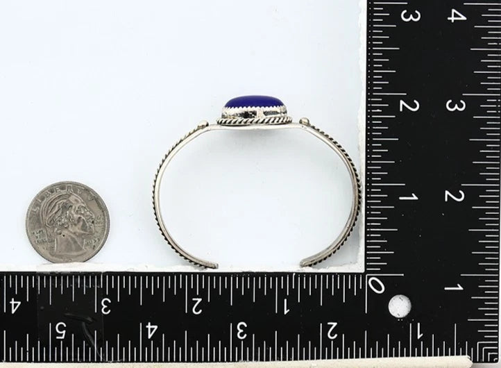 Navajo Cuff Bracelet Sterling Silver Lapis Vintage Signed Yazzie C.80's