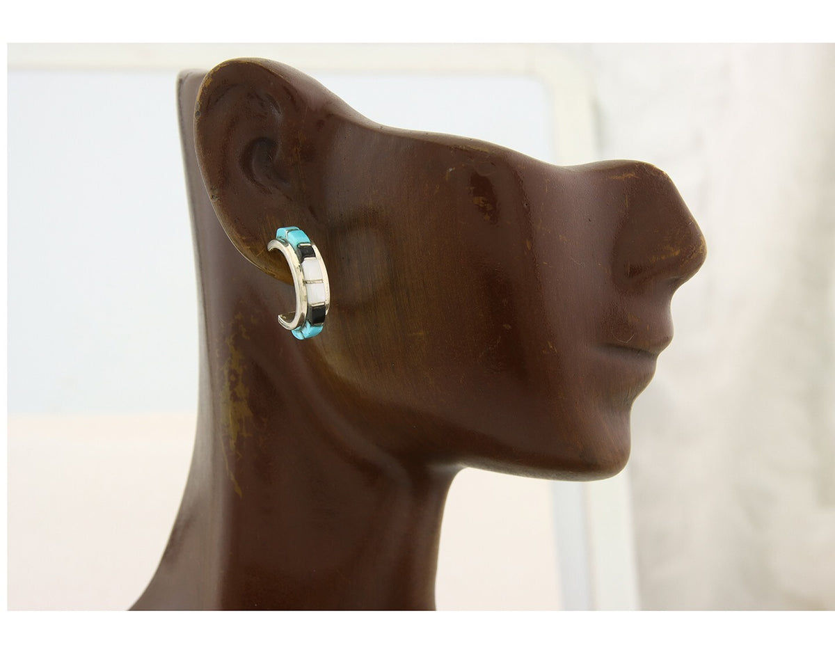 Navajo Earrings 925 Silver Natural Gemstone Artist Signed Nastacio C.80's