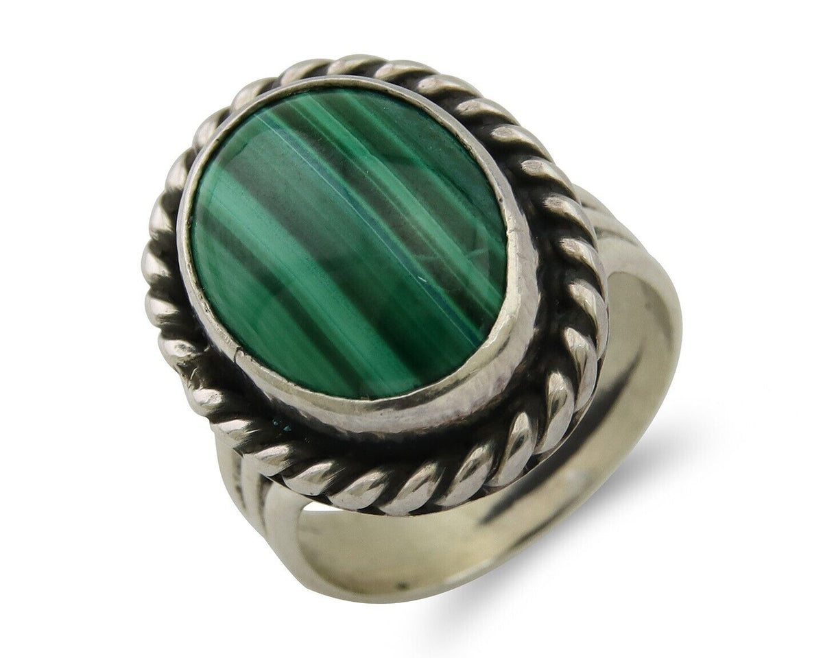 Navajo Ring 925 Silver Natural Malachite Native American Artist C.80's