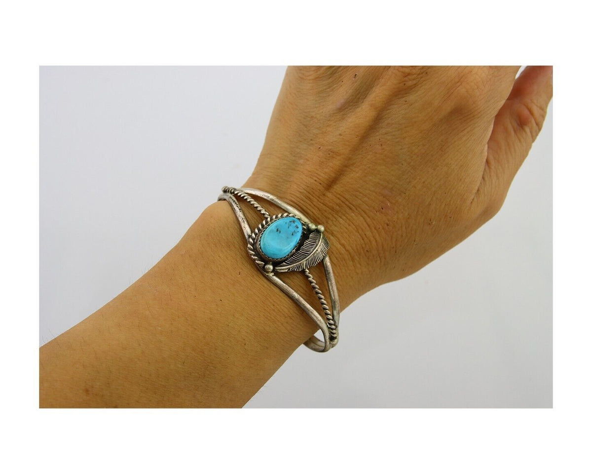 Navajo Bracelet 925 Silver Cuff Turquoise Handmade Native Artist C.80's