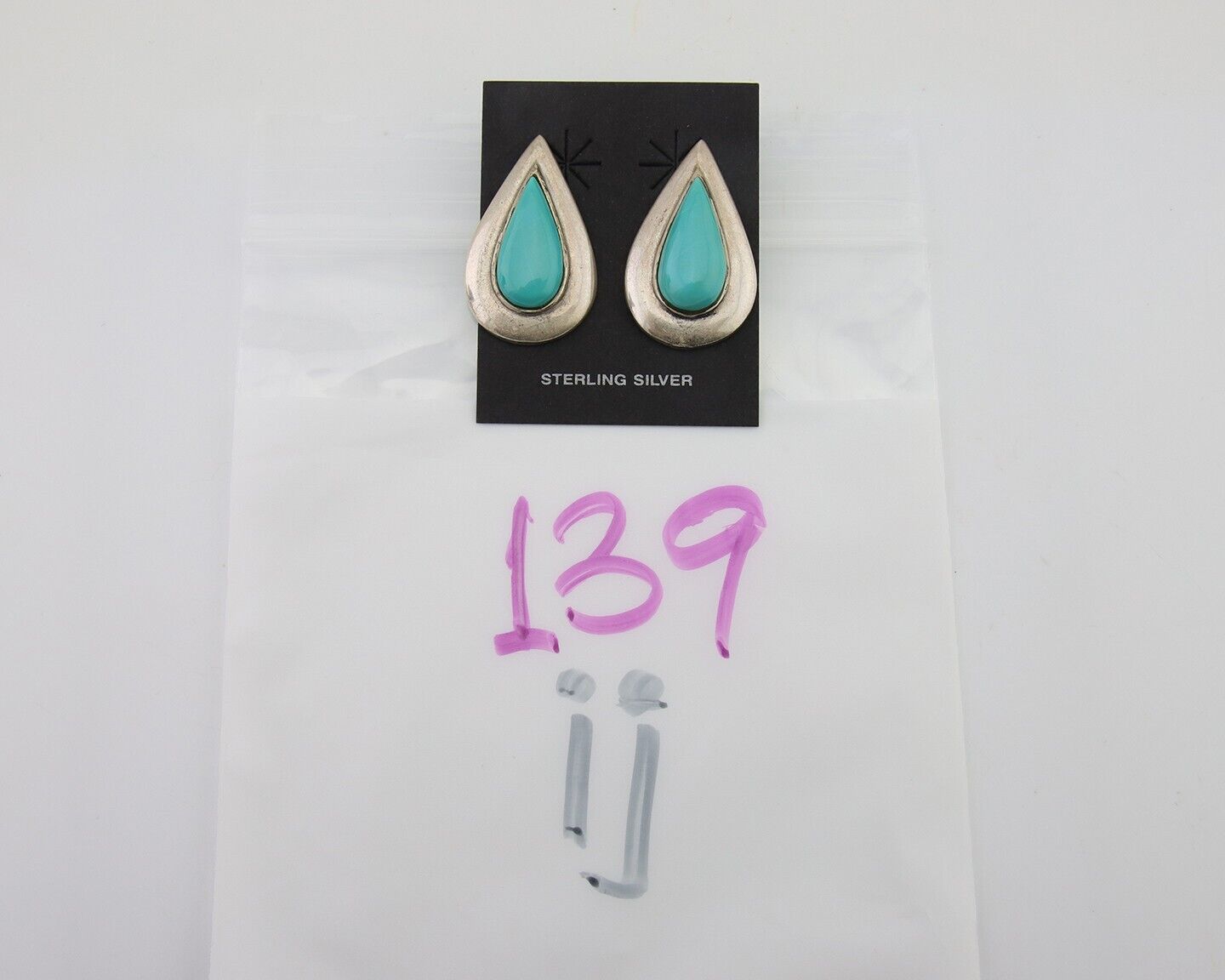 Navajo Dangle Earrings 925 Silver Natural Turquoise Signed Thomas Charay C.1988