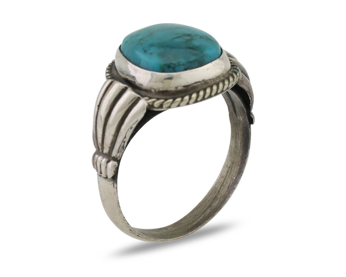Navajo Handmade Ring 925 Silver Blue Turquoise Native American Artist C.80's