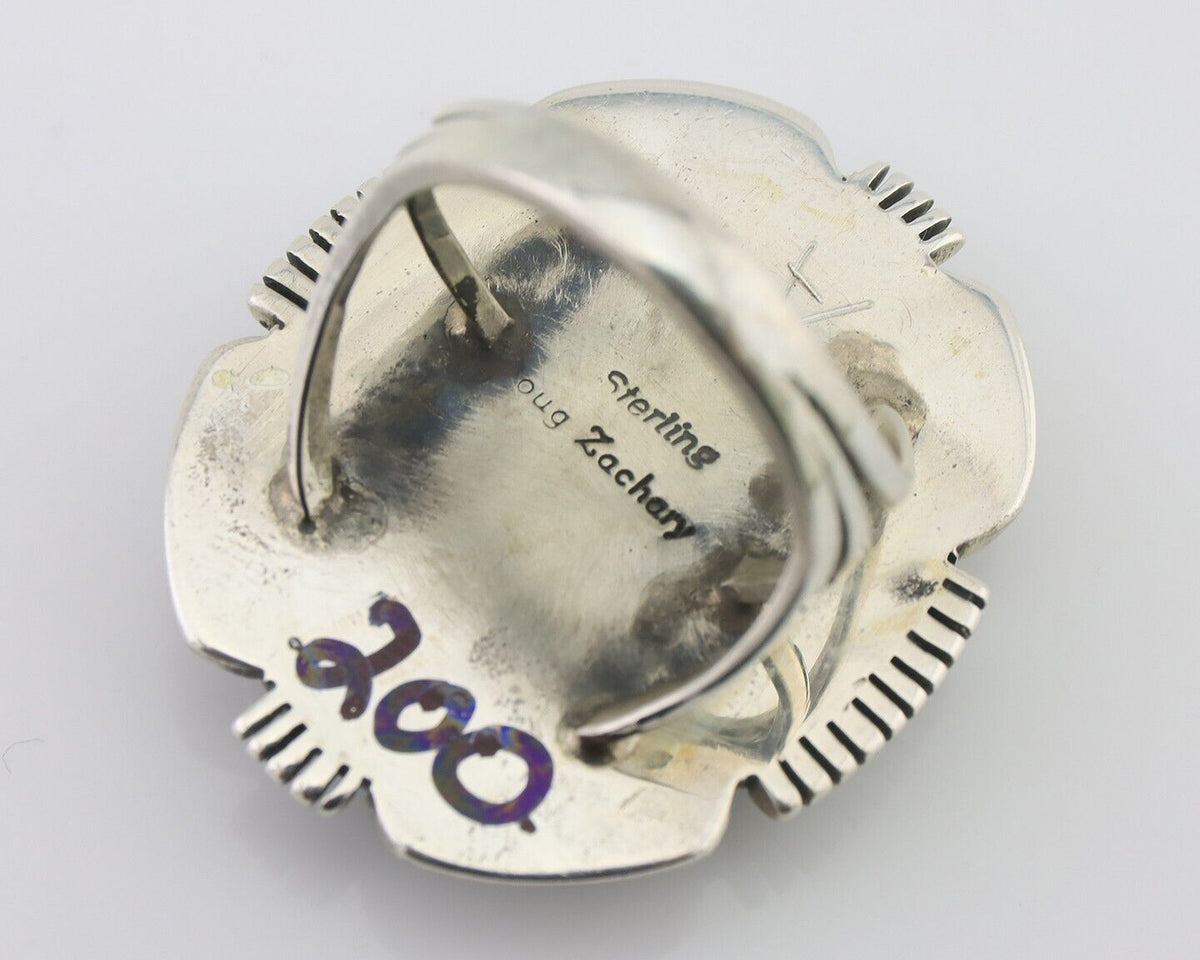 Navajo Ring 925 Silver Spiderweb Turquoise Artist Signed Doug Zachary C.80's