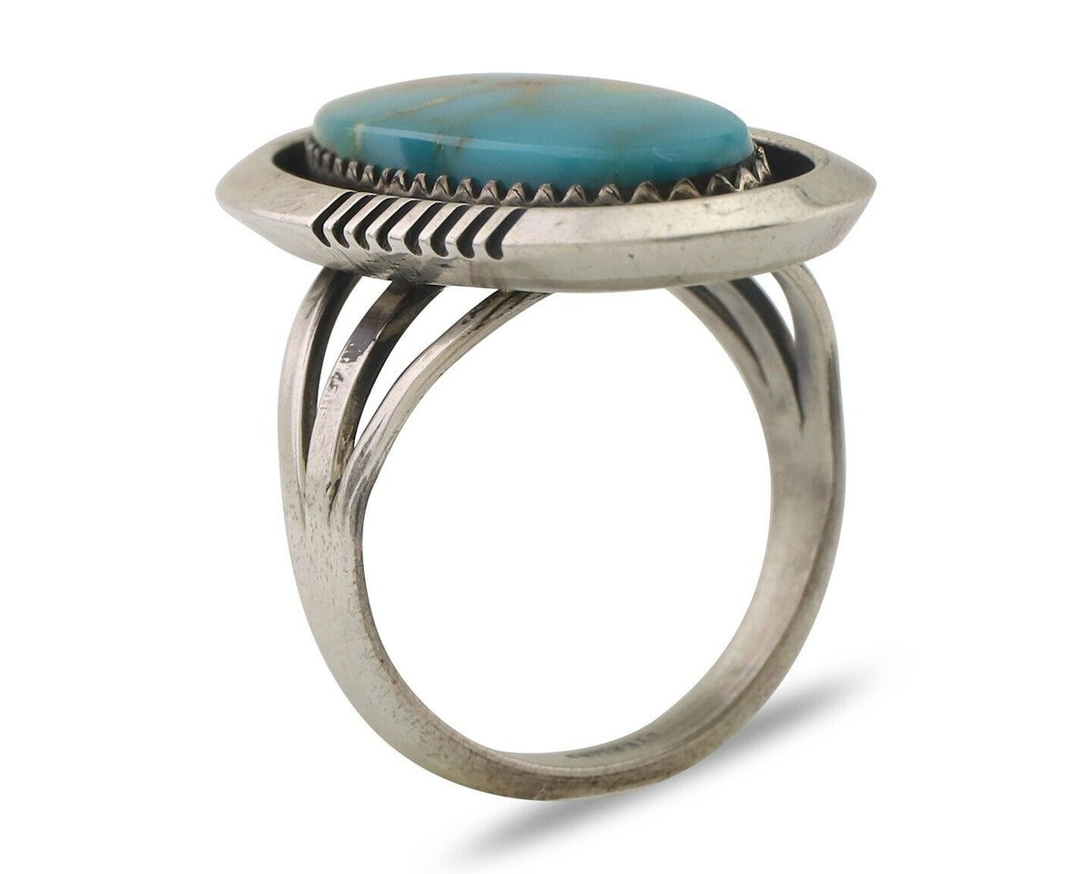 Navajo Ring 925 Silver Natural Blue Turquoise Native American Artist C.80's