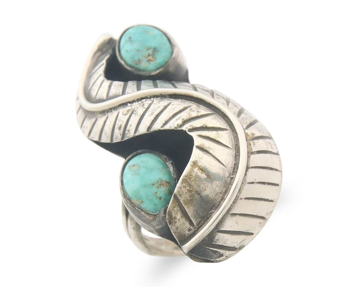Vintage Navajo Ring 925 Sterling Authentic Traditional Turquoise Size 5.75