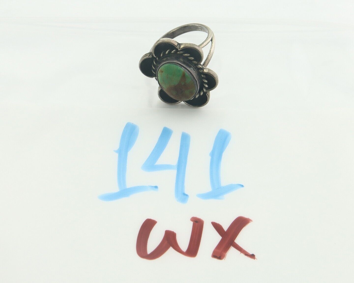 Navajo Ring 925 Sterling Natural Blue Turquoise Native Artist C.80's Size 5.75