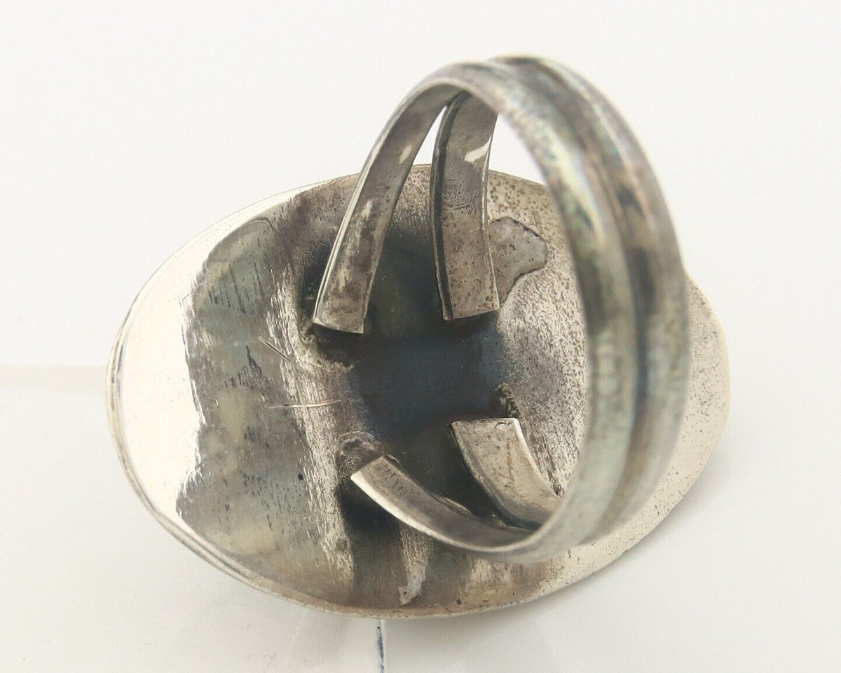 Navajo Ring 925 Sterling Turquoise Handmade Native Artist C.80's Size 8.35