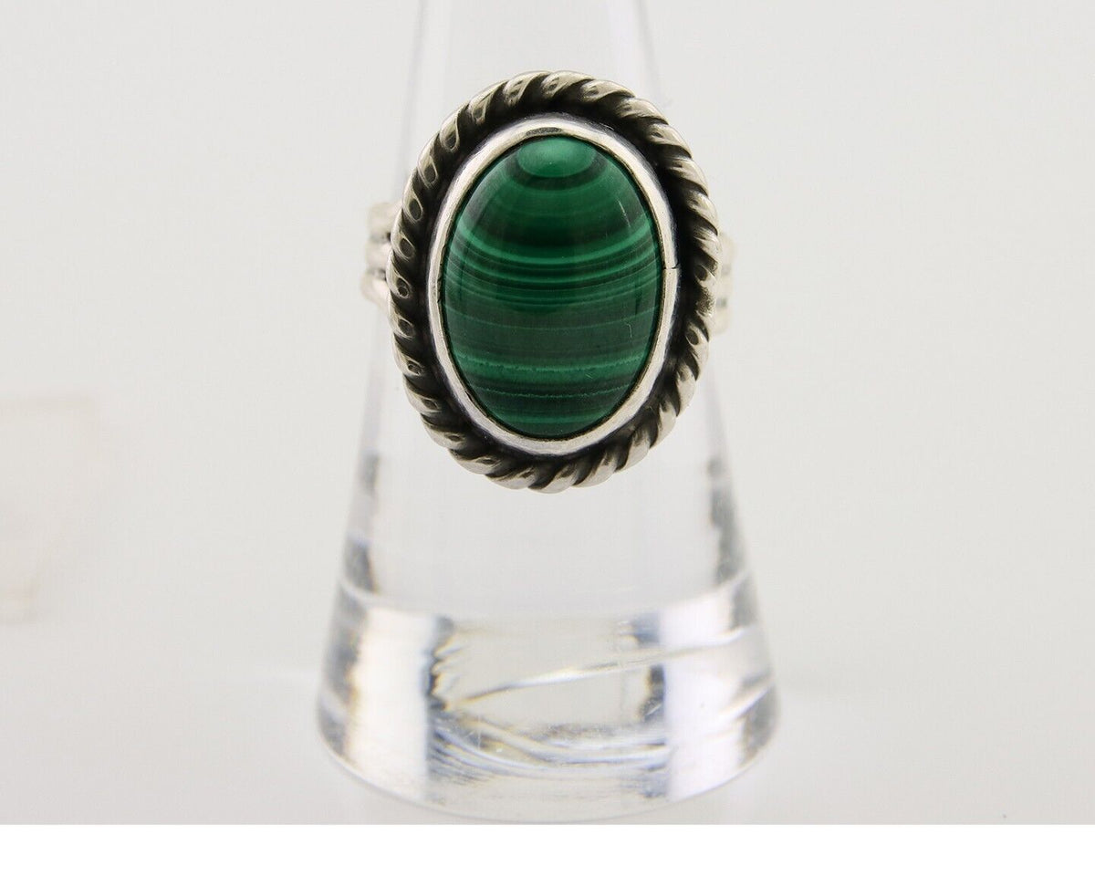 Navajo Ring 925 Silver Natural Malachite Native American Artist C.80's