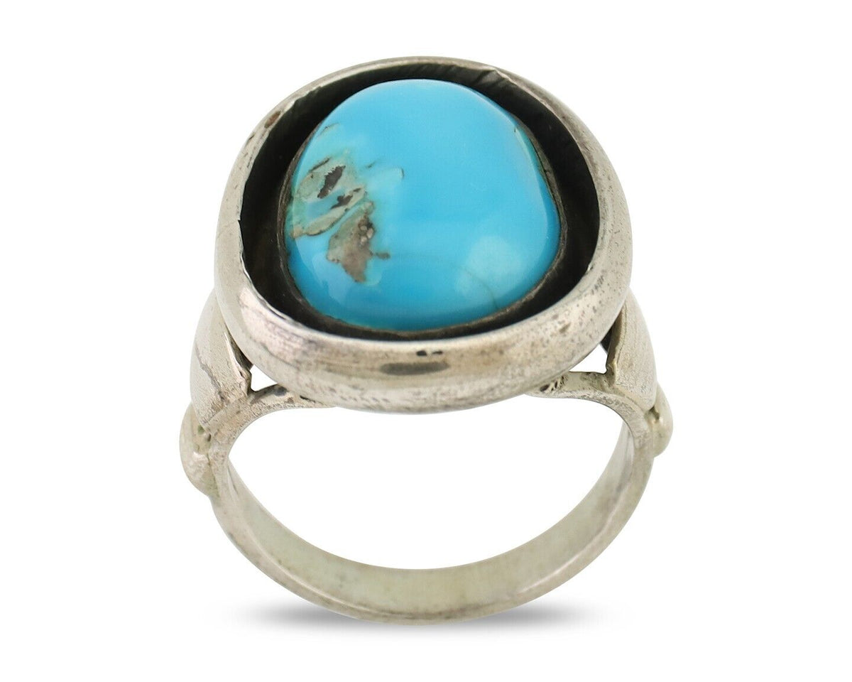 Navajo Ring 925 Silver Sleeping Beauty Turquoise Signed M Montoya C.80's