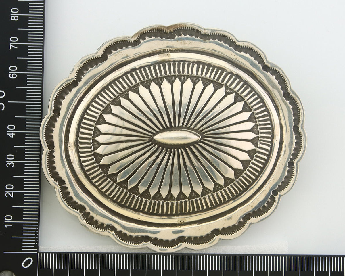 Navajo Belt Buckle 925 Sterling Silver Concho Signed R Martinez 1.5x2.5 in C.80s