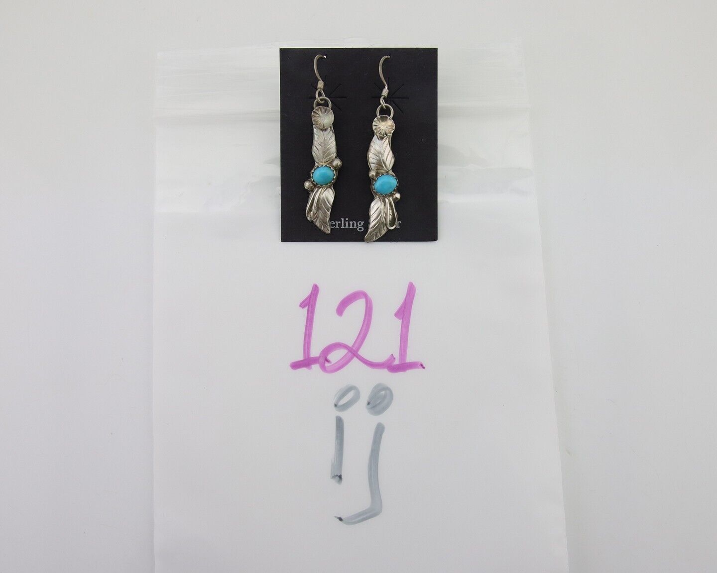 Navajo Dangle Earrings 925 Silver Natural Turquoise Native Artist C.80's
