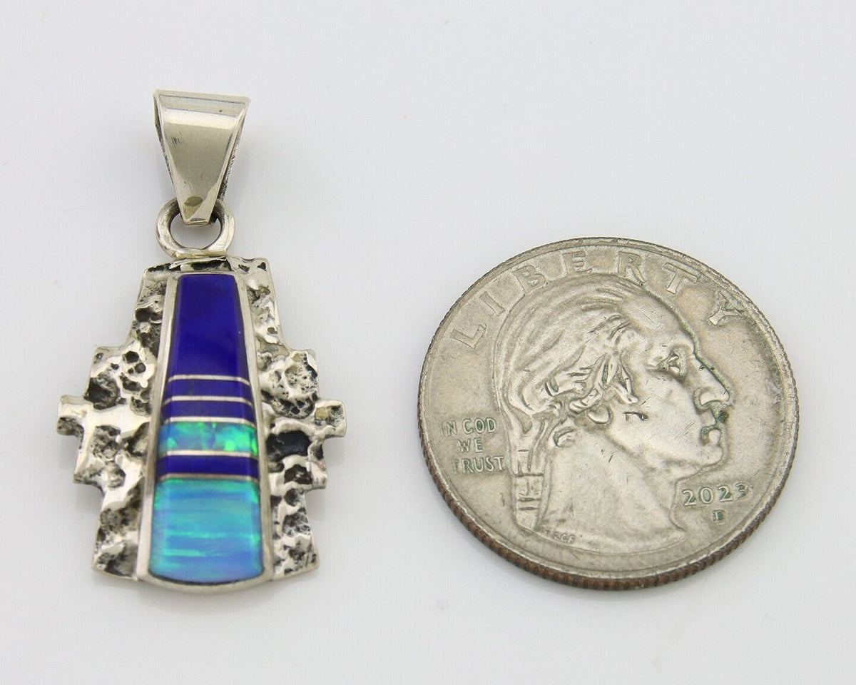 Navajo Pendant 925 Silver Natural Gemstone Handmade Native American Artist C80s