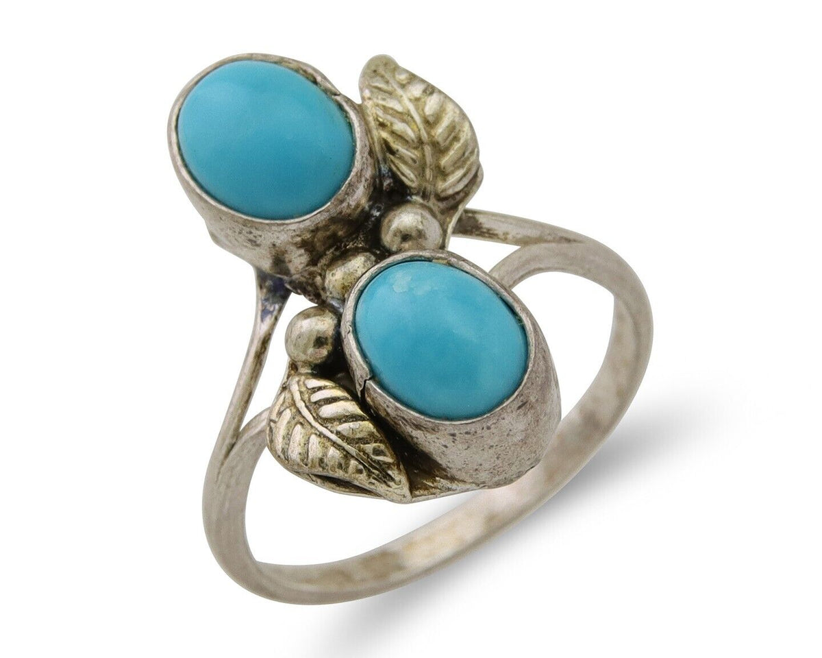 Navajo Ring 925 Silver Natural Blue Turquoise Native American Artist C.80's