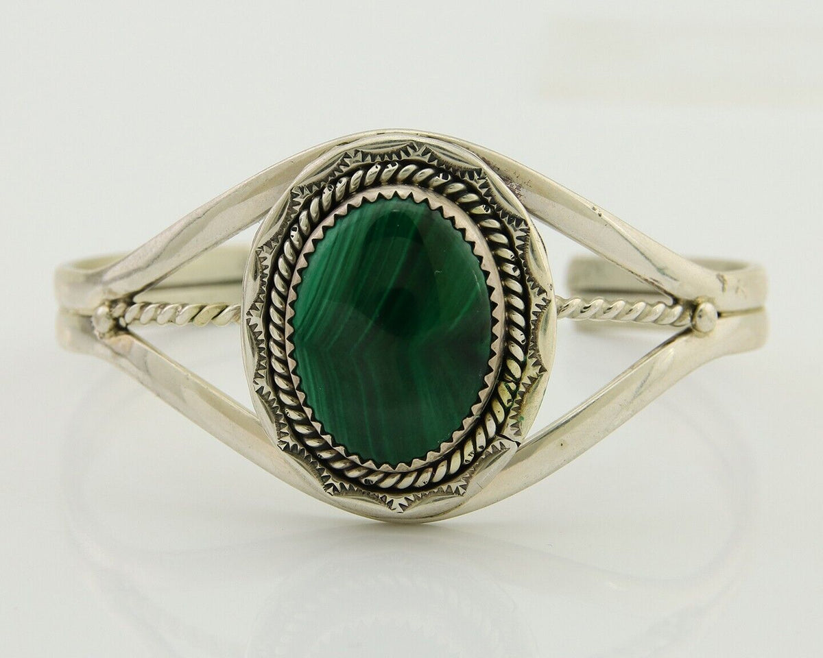 Navajo Cuff Bracelet Natural Malachite 925 Silver Native American Artist C.80s