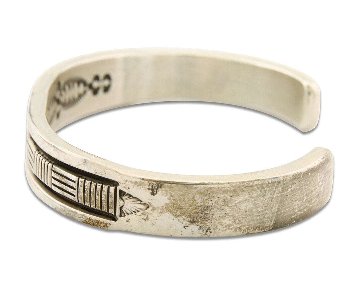 Navajo Bracelet 925 Silver Heavy Hand Stamped Signed Bruce Morgan C.80's