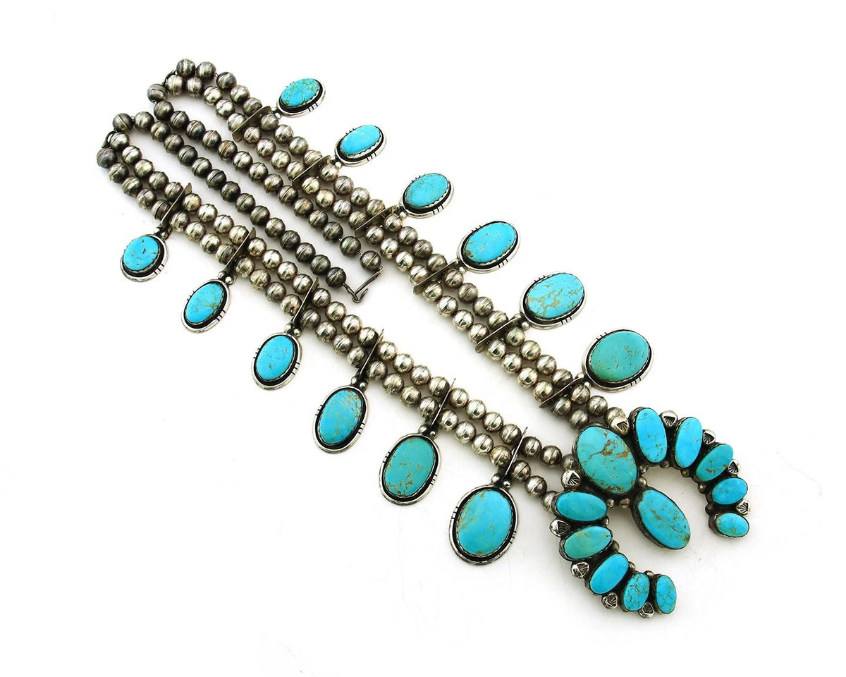 Navajo Squash Necklace Set Sterling Silver Turquoise Vintage Handmade