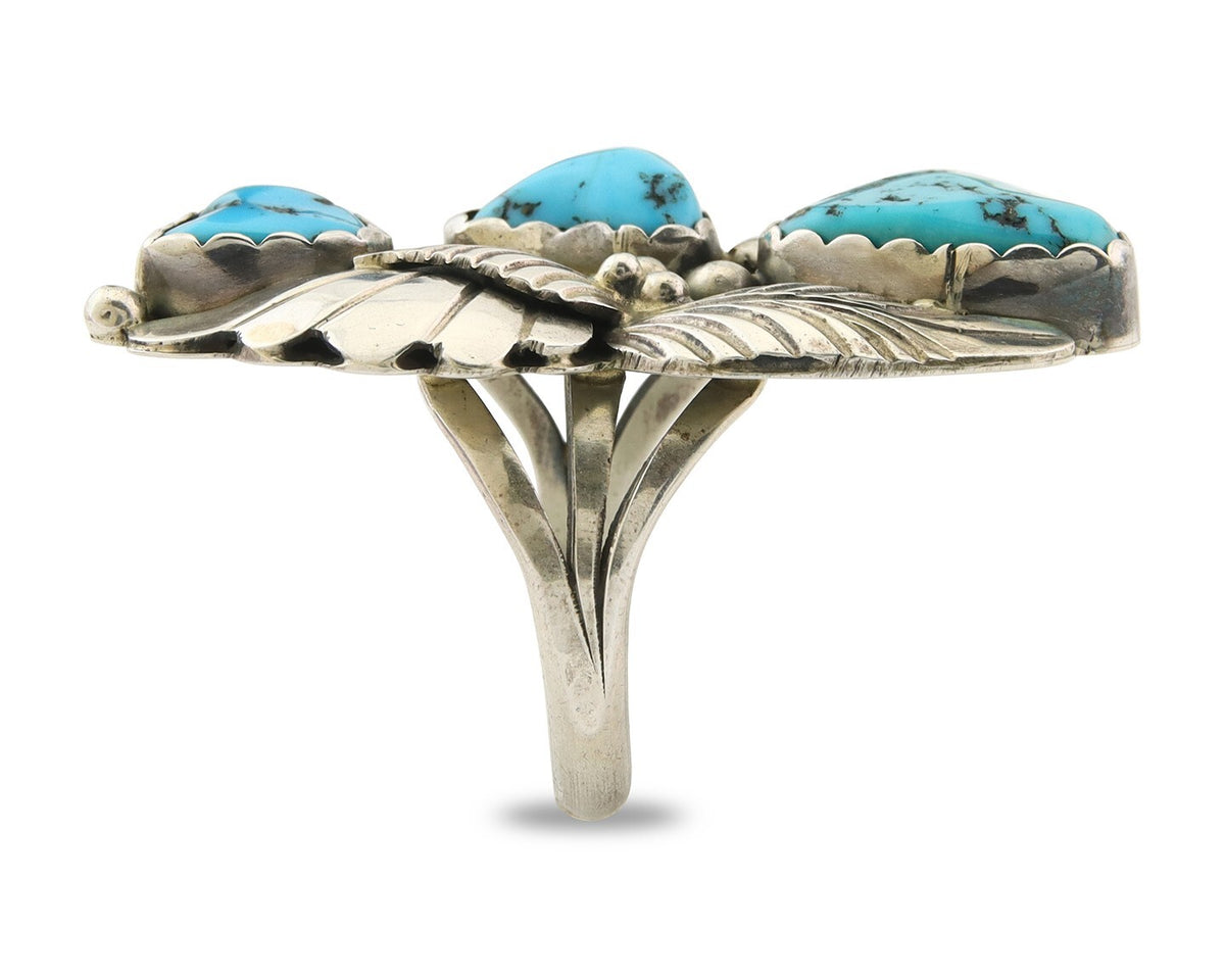 Navajo Ring 925 Sterling Natural Mined Turquoise Signed Arrow C.80's Size 8.25