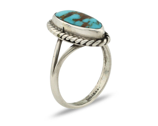 Navajo Ring 925 Silver Kingman Turquoise Native American Artist C.80's