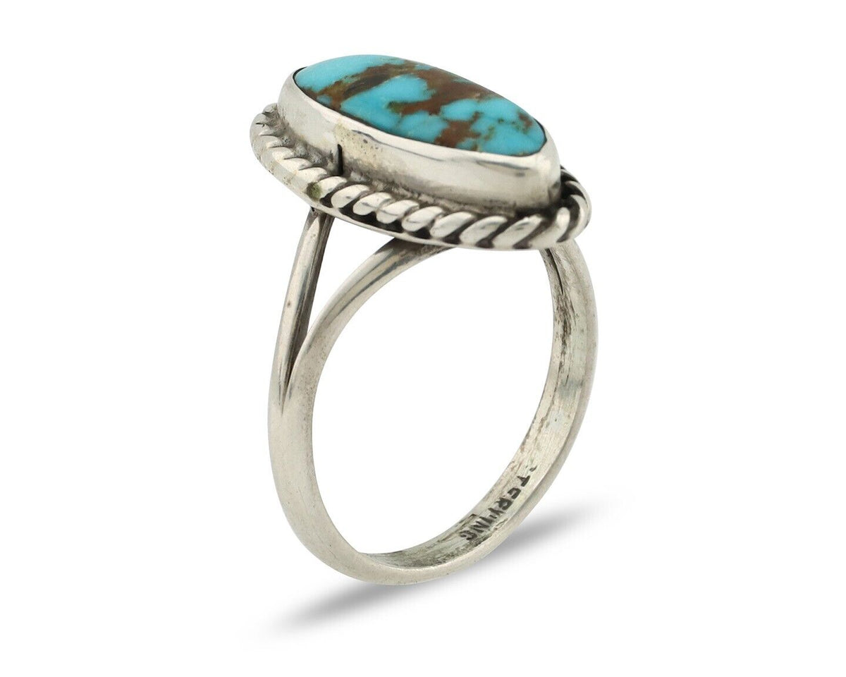 Navajo Ring 925 Silver Kingman Turquoise Native American Artist C.80's