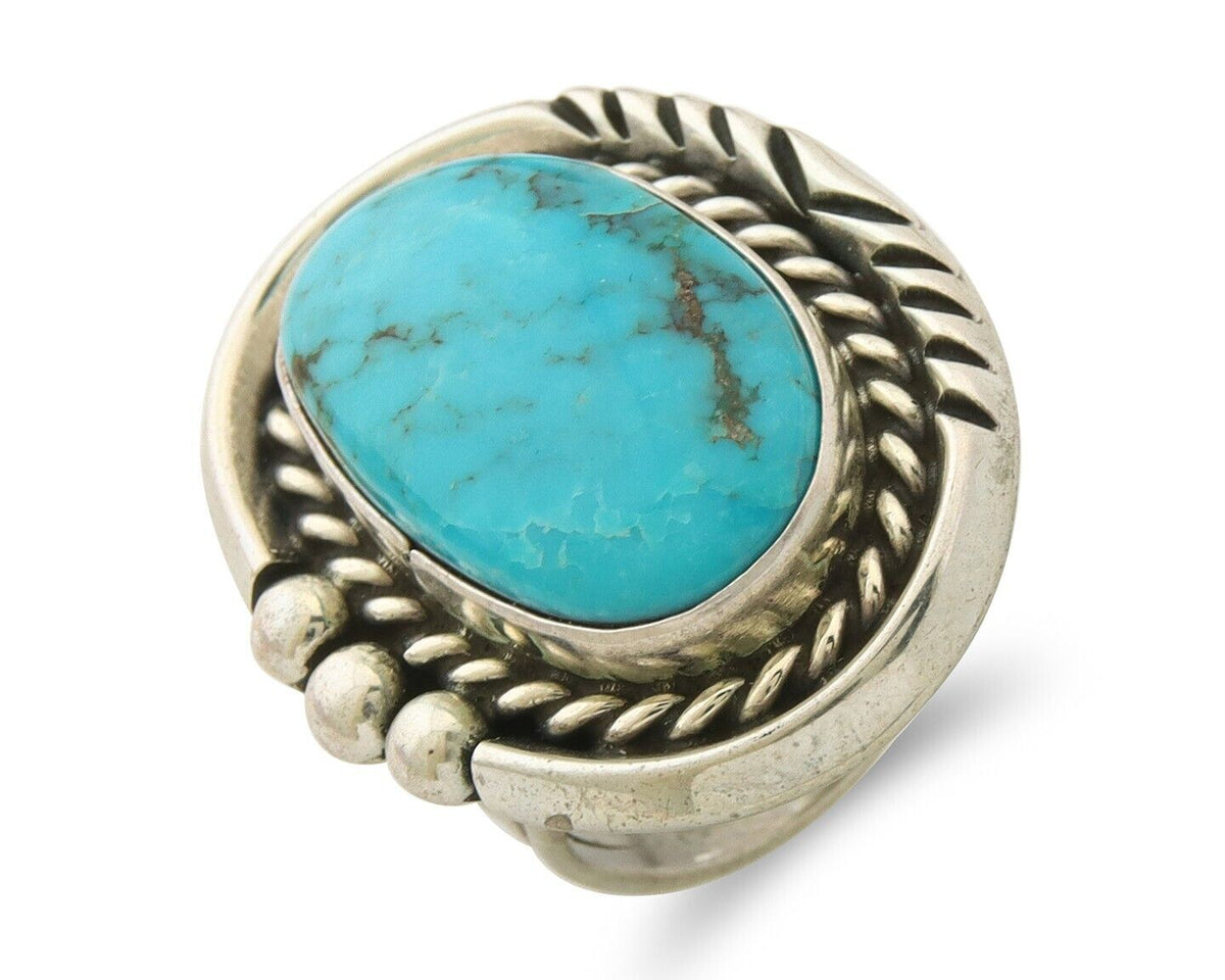 Navajo Ring 925 Sterling Natural Blue Turquoise Signed Ben S C.80's Size 6.5