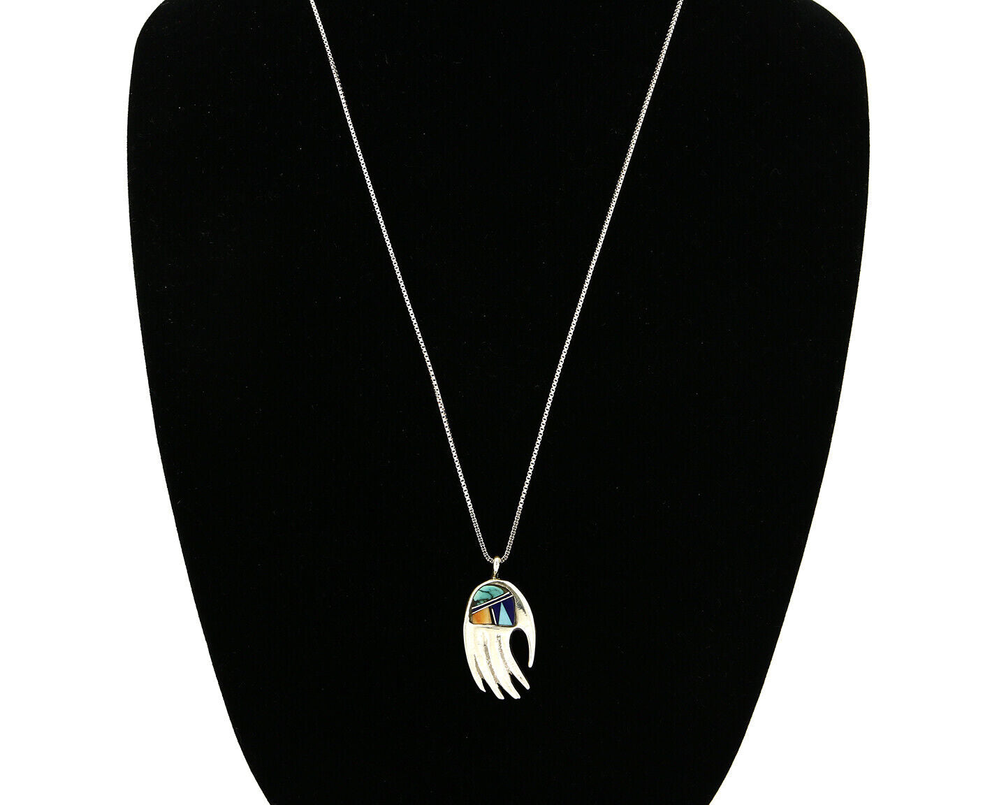Navajo Bear Claw Pendant .925 Silver Gemstone Signed Arnold Maloney