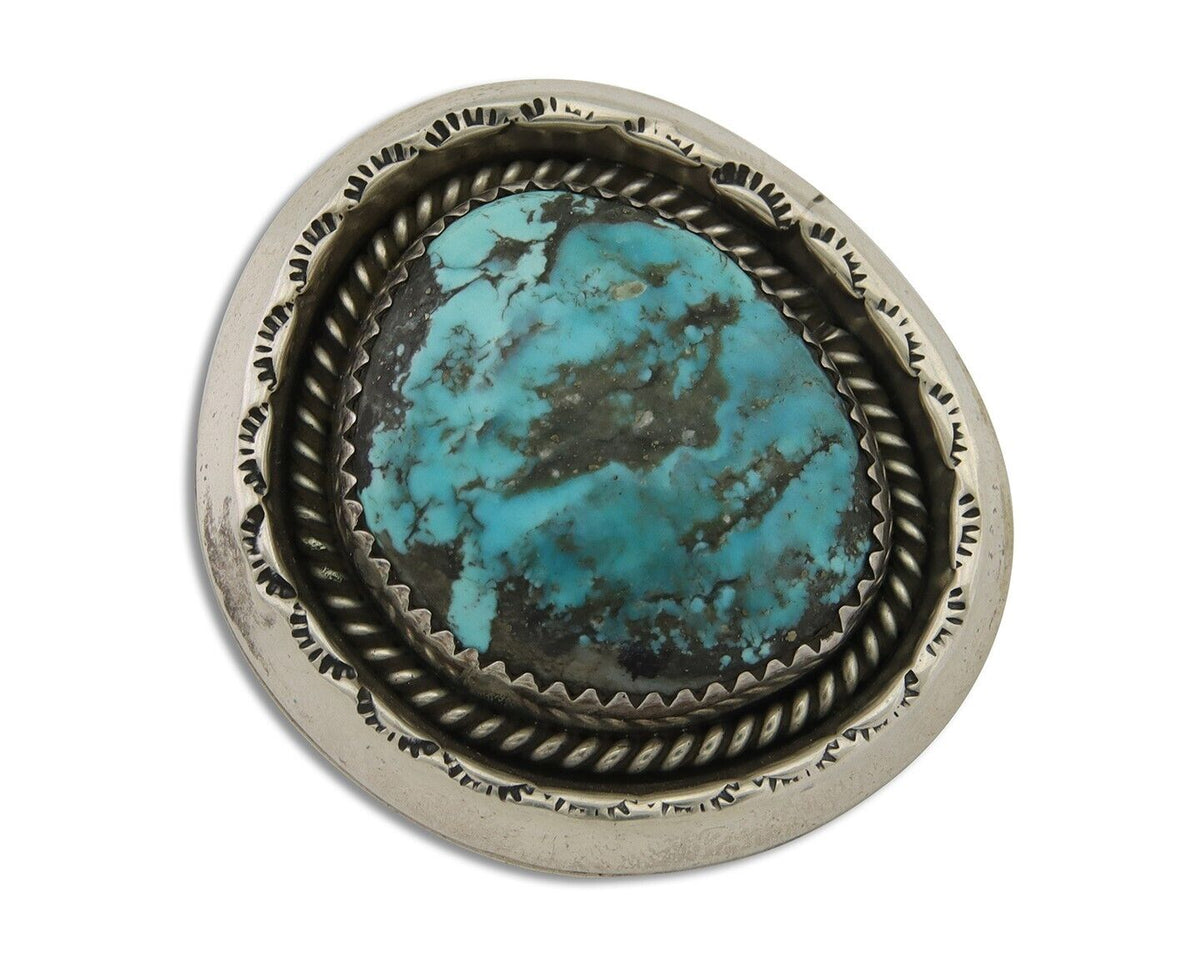 Navajo Pin 925 Silver Natural Blue Turquoise Artist Signed Hyson Craig C.80's