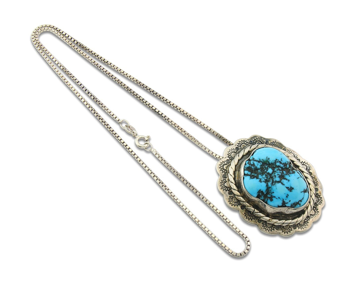 Navajo Sterling Silver Necklace Authentic Turquoise Vintage Signed M Montoya