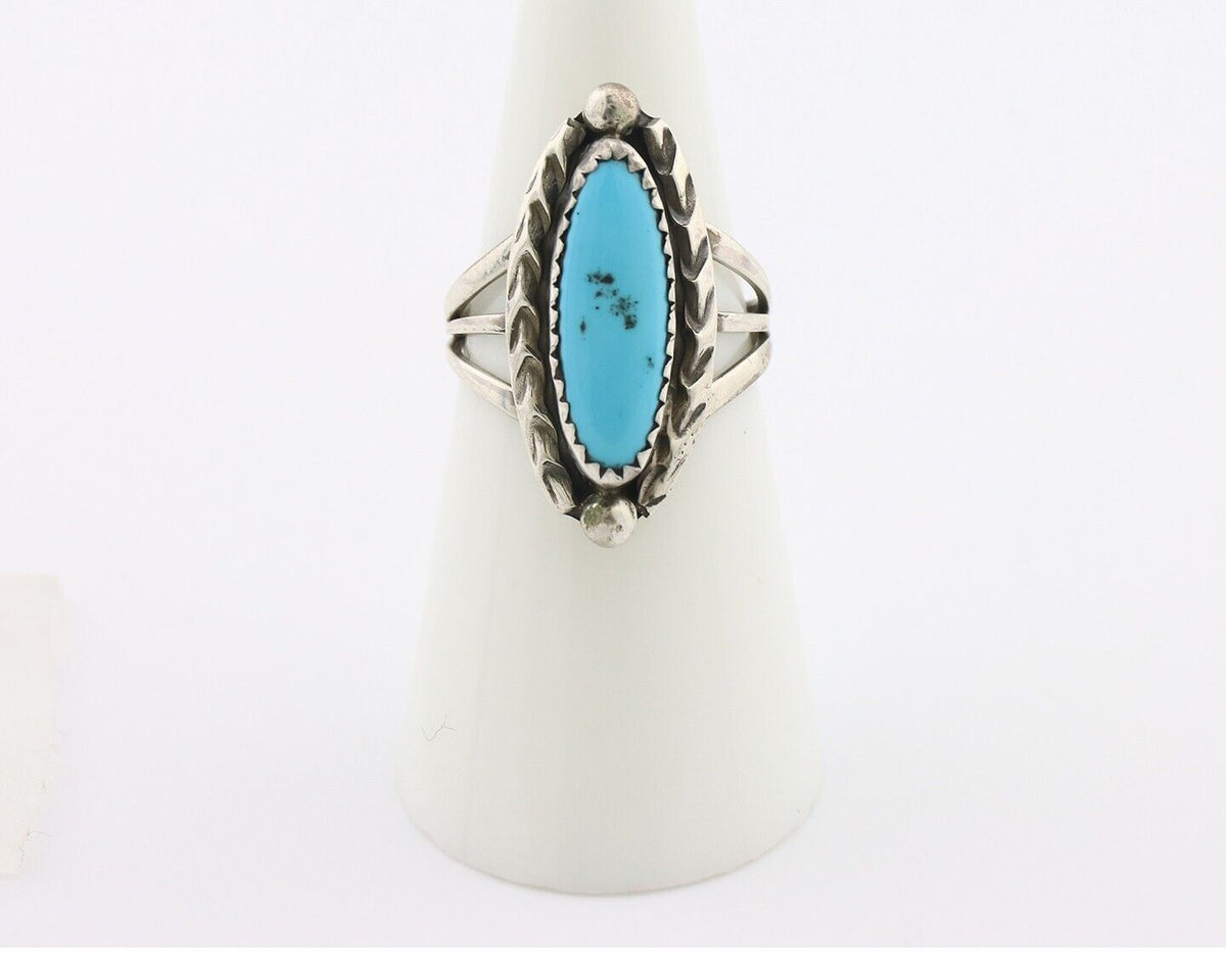 Navajo Ring .925 Silver Sleeping Beauty Turquoise Signed SkyStone Creations C80s