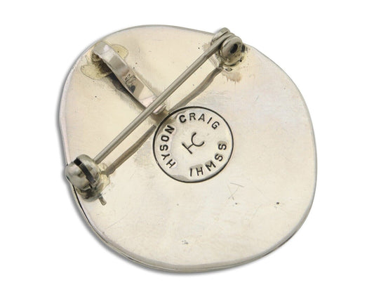 Navajo Pin Pendant 925 Silver Sea Foam Turquoise Artist Signed Hyson Craig C.80s