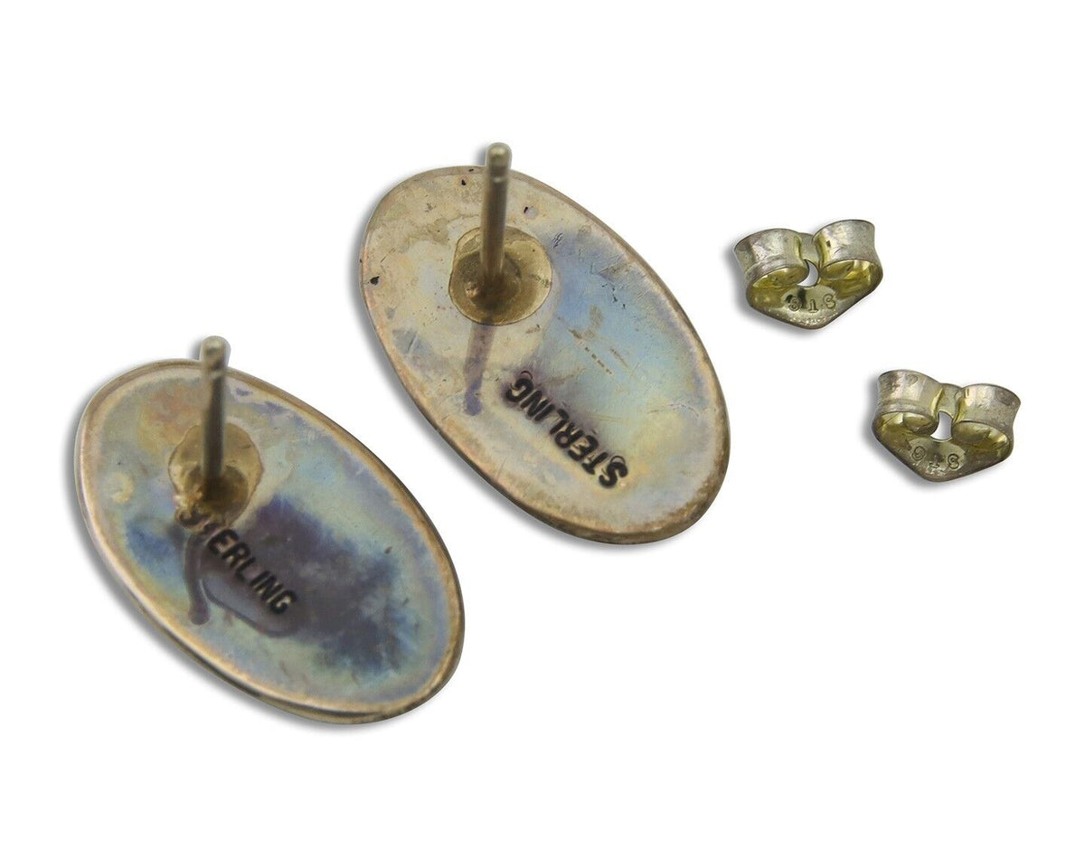 Navajo Earrings 925 Silver Hand Stamped Natural Turquoise Native Artist C.80's