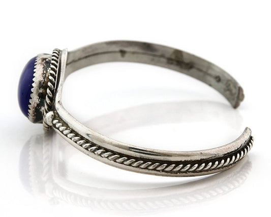 Navajo Cuff Bracelet Sterling Silver Lapis Vintage Signed Yazzie C.80's