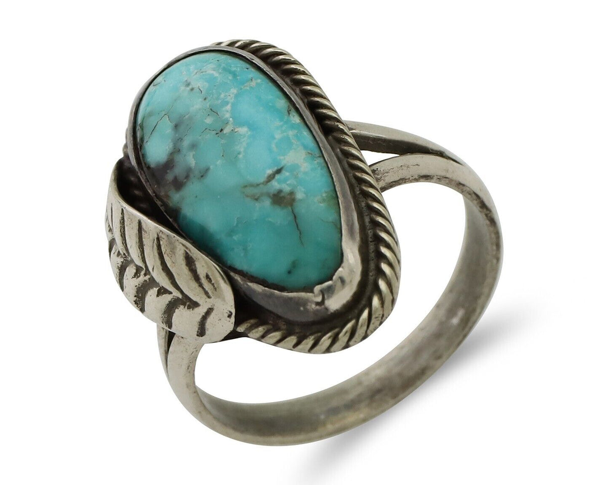 Navajo Handmade Ring 925 Silver Natural Turquoise Native American Artist C.80's