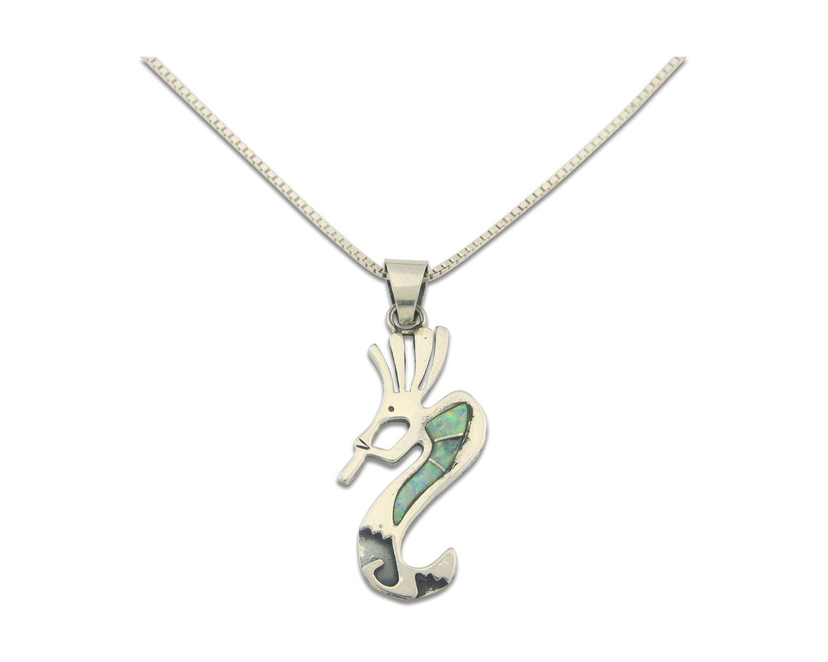 Navajo Kokopelli Necklace Sterling Silver Opal Vintage Signed BB