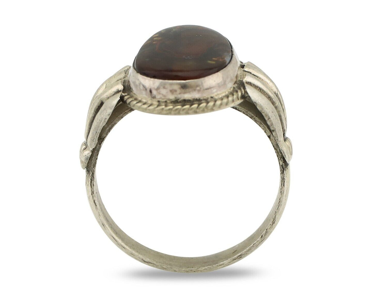 Navajo Handmade Ring 925 Silver Natural High Grade Fire Opal Native Artist C.80s