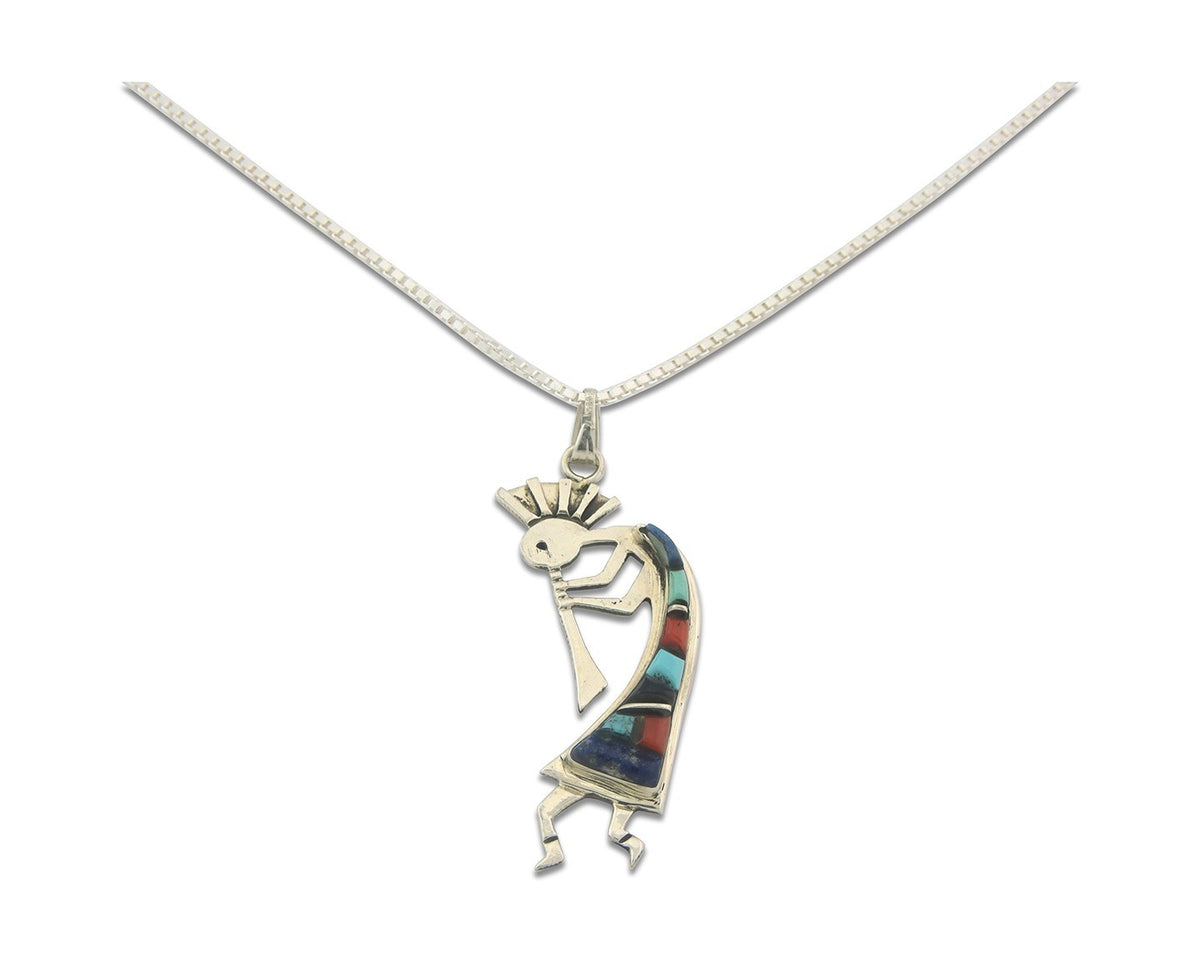 Navajo Kokopelli Necklace Sterling Silver Authentic Natural Gemstone