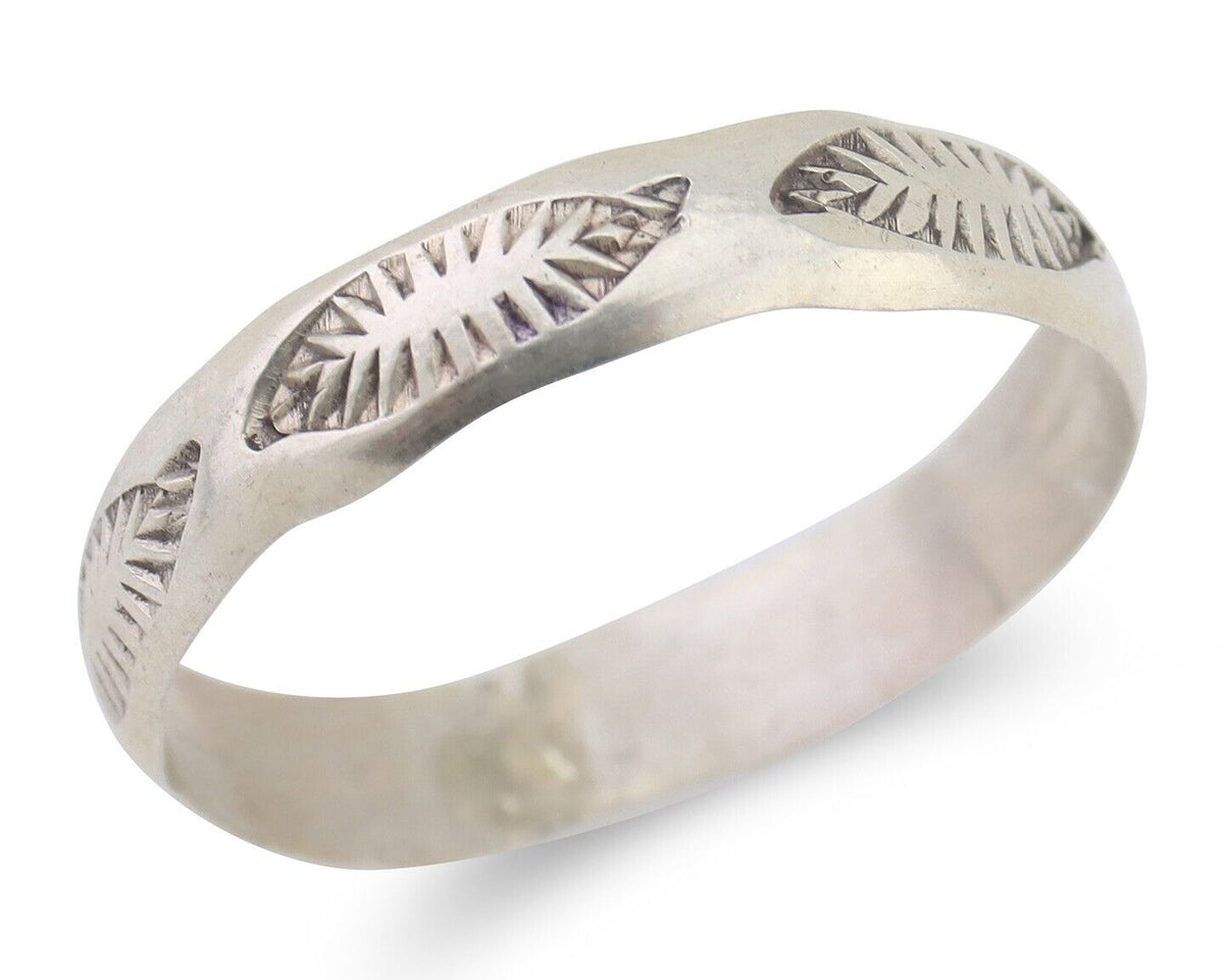 Navajo Hand Stamped Band 925 Silver 5.0 mm Signed Larry Chavez Size 13 C.80's