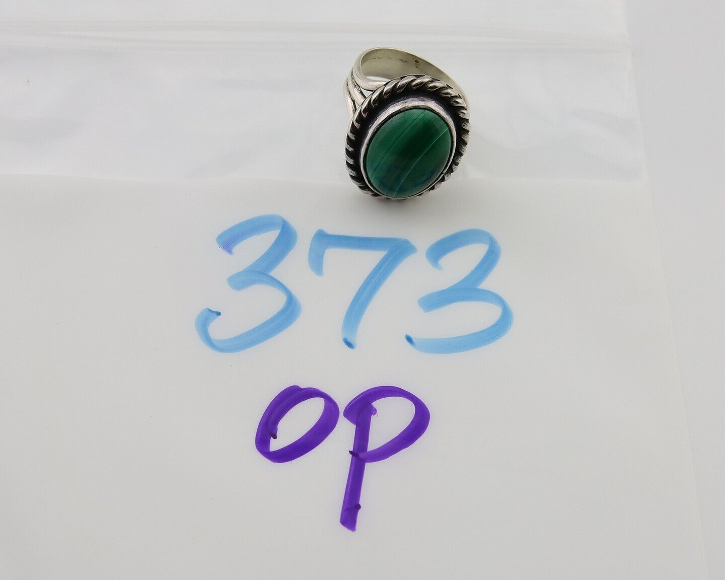 Navajo Ring 925 Silver Natural Malachite Native American Artist C.80's