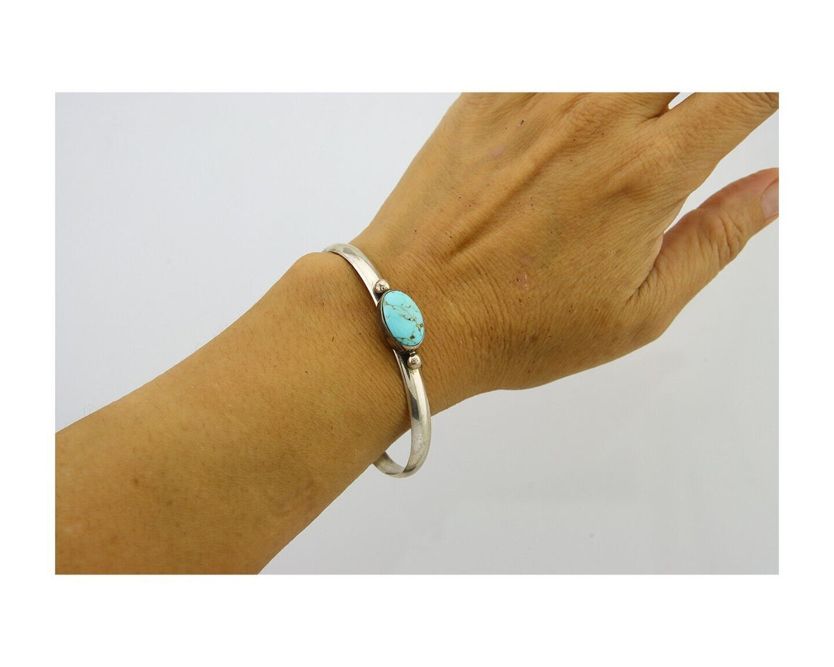 Navajo Cuff Bracelet 925 Silver Turquoise Cuff Native American Artist C.80's