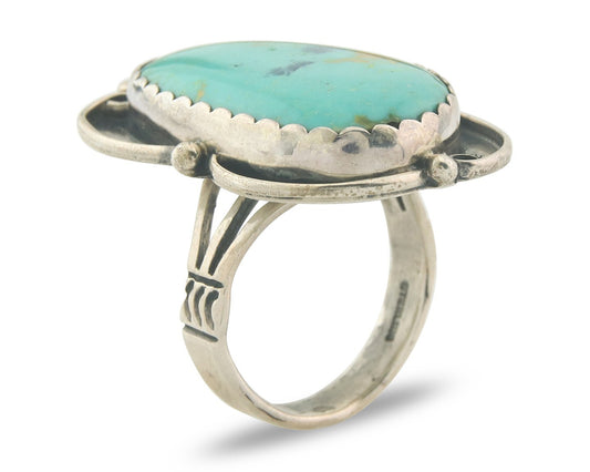 Vintage Navajo Ring 925 Sterling Authentic Traditional Turquoise Size 7.5