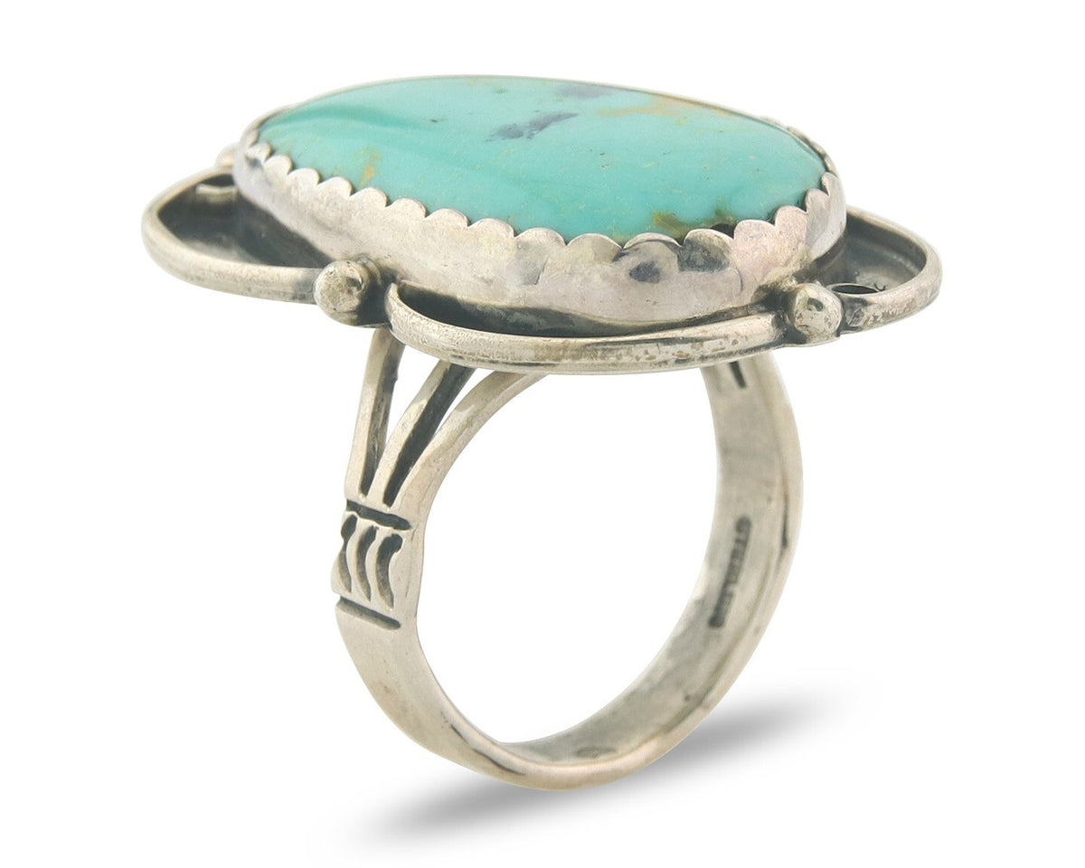 Vintage Navajo Ring 925 Sterling Authentic Traditional Turquoise Size 7.5