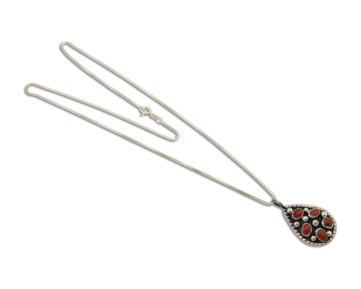 Large Navajo Necklace 925 Silver Mediterranean Coral Artist Signed JR C.80's