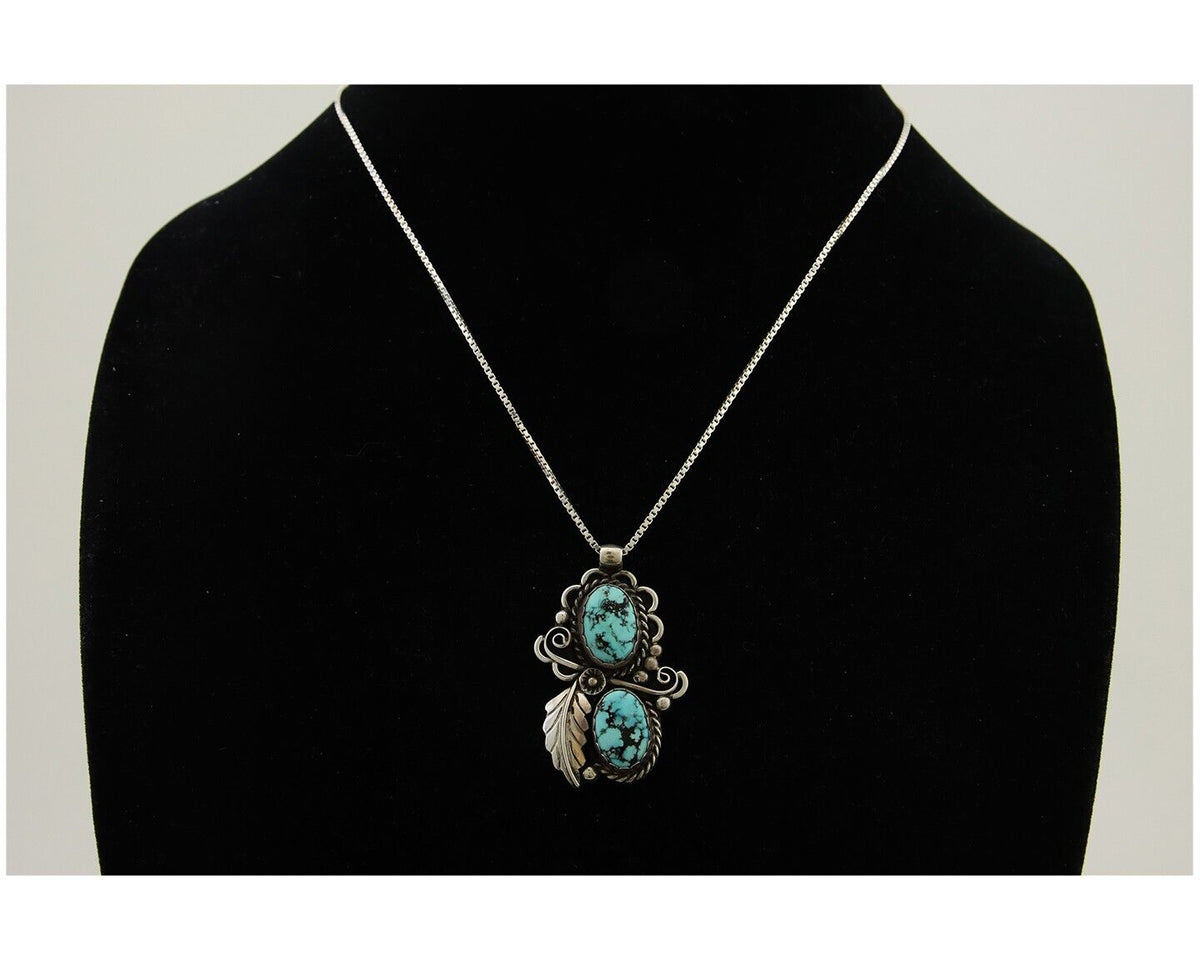 Navajo Necklace 925 Silver Natural Turquoise Artist Signed Fred Guerro C.80's