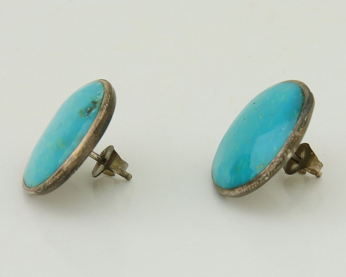 Navajo Shield Natural Turquoise Earrings 925 Silver Native American Artist C.80s