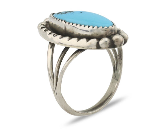 Navajo Ring .925 Silver Sleeping Beauty Turquoise Native American Artist C.80's