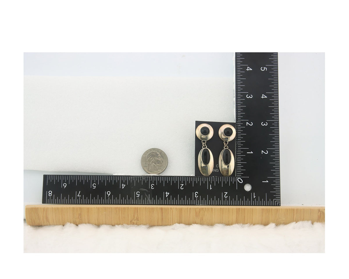 Navajo Earrings Sterling Silver Natural Onyx Dangle Vintage Handmade