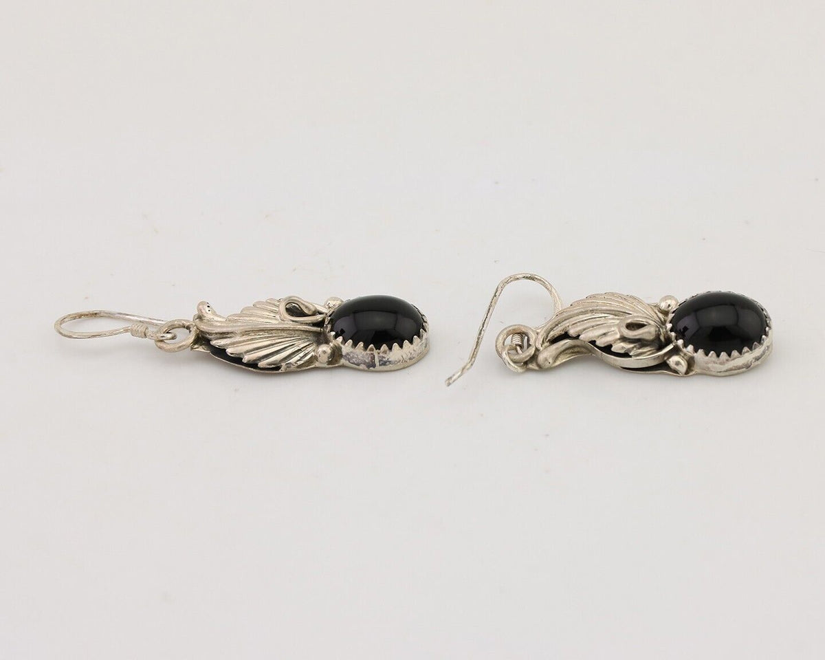Navajo Dangle Earrings 925 Silver Black Onyx Native American Artist C.80's