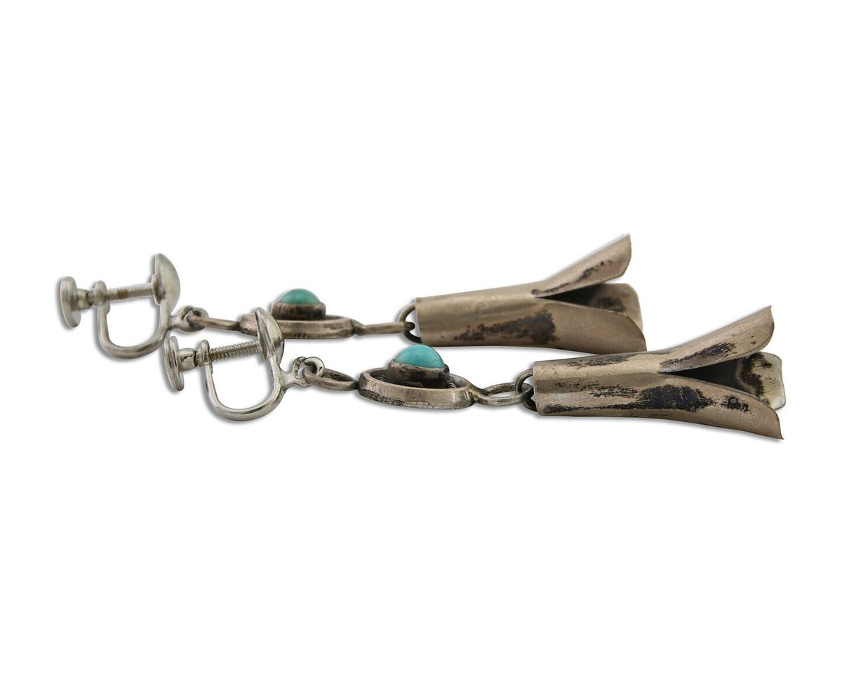 Navajo Paw Earrings 925 Silver Blue Turquoise Native American Artist C.80's
