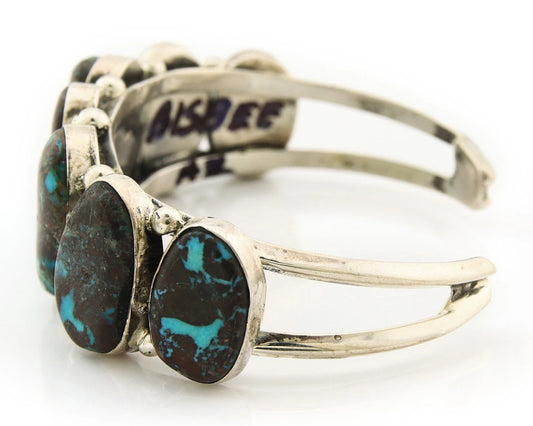 Navajo Cuff Bracelet Sterling Silver Bisbee Turquoise Vintage Signed Phil Chapo