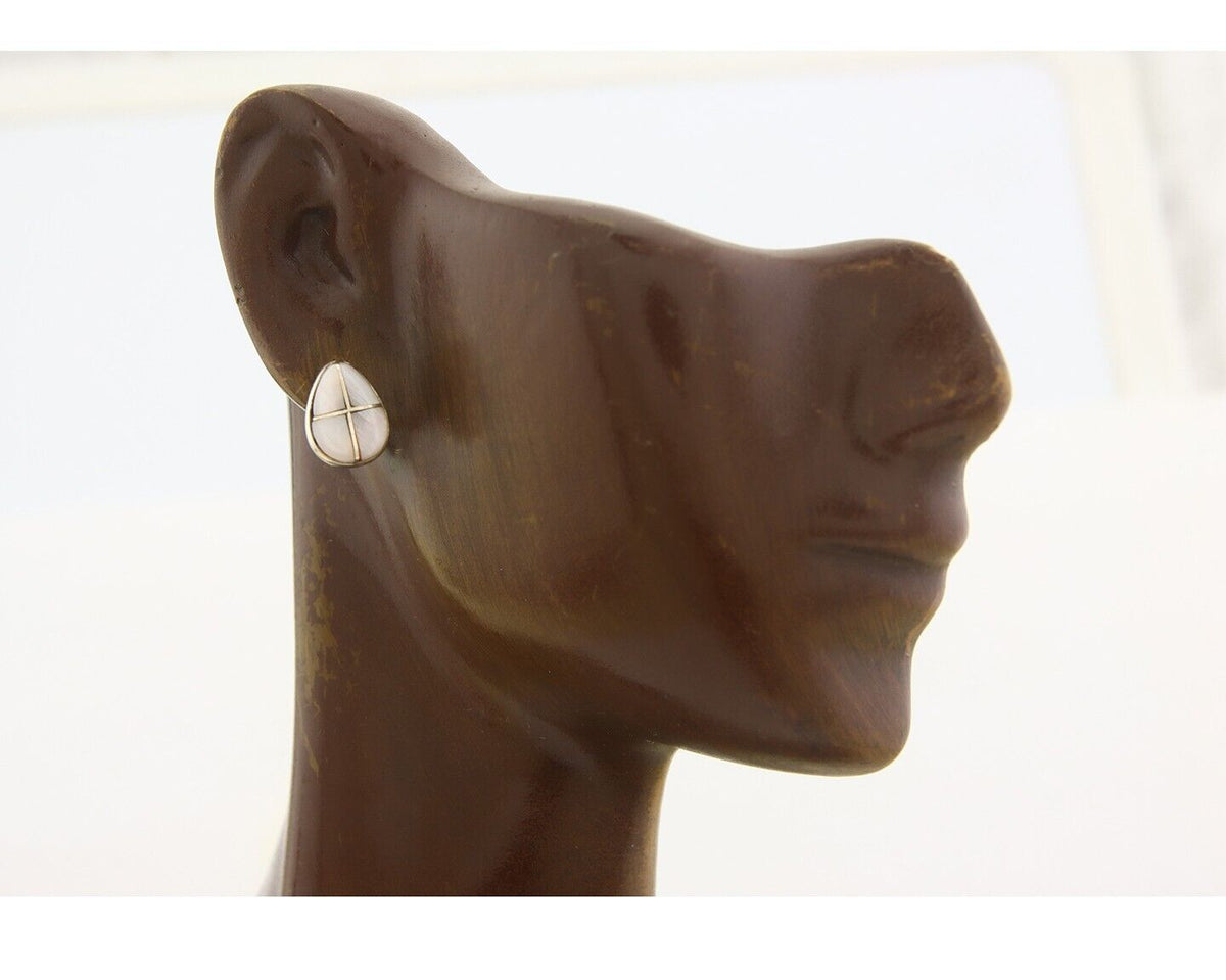 Navajo Earrings 925 Silver Pink Mussel Native American Artist C.80's