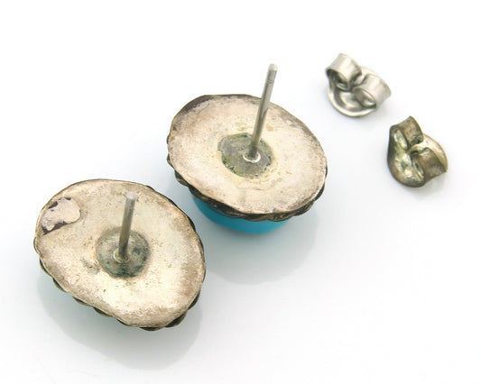 Navajo Earrings Sterling Silver Natural Turquoise Vintage Handmade